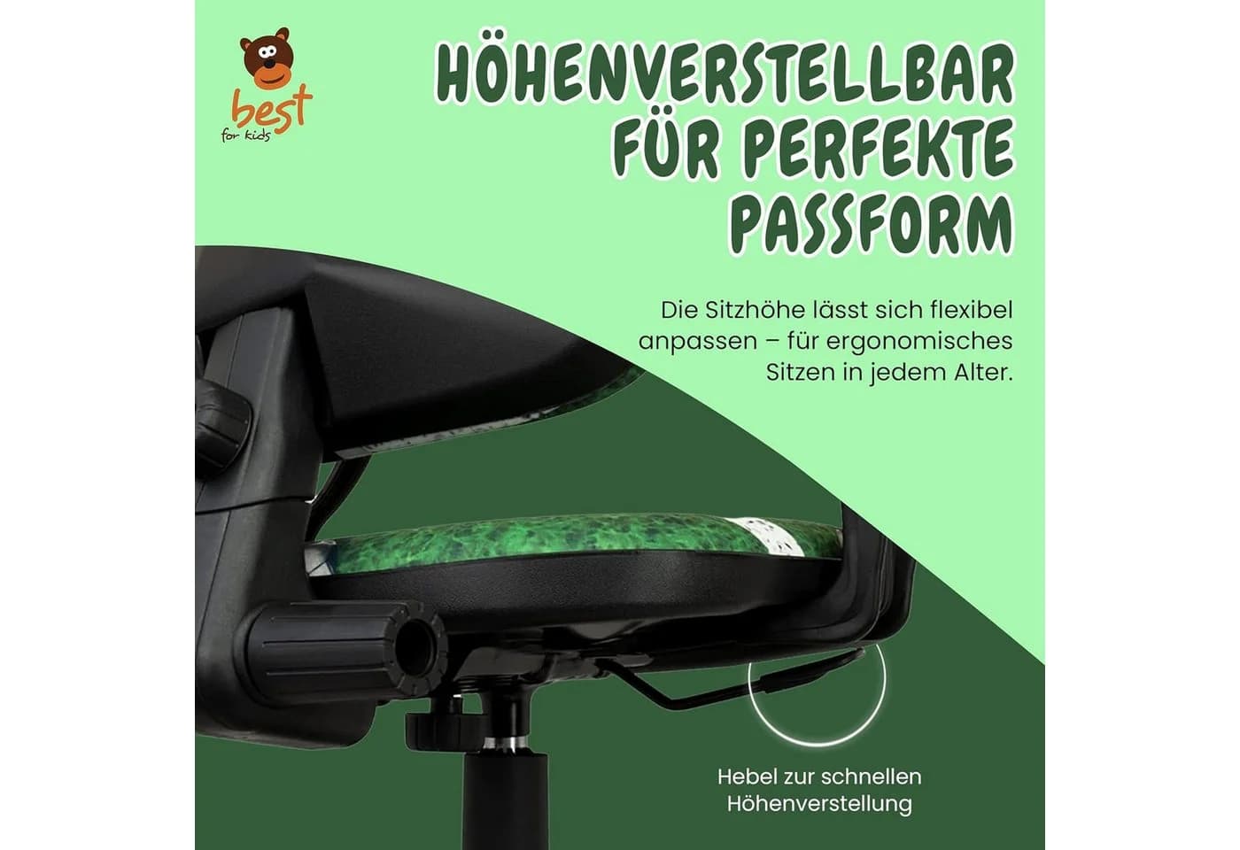 Best for Kids Kinderschreibtischstuhl Grün Ergonomisch Verstellbar - Bild 4