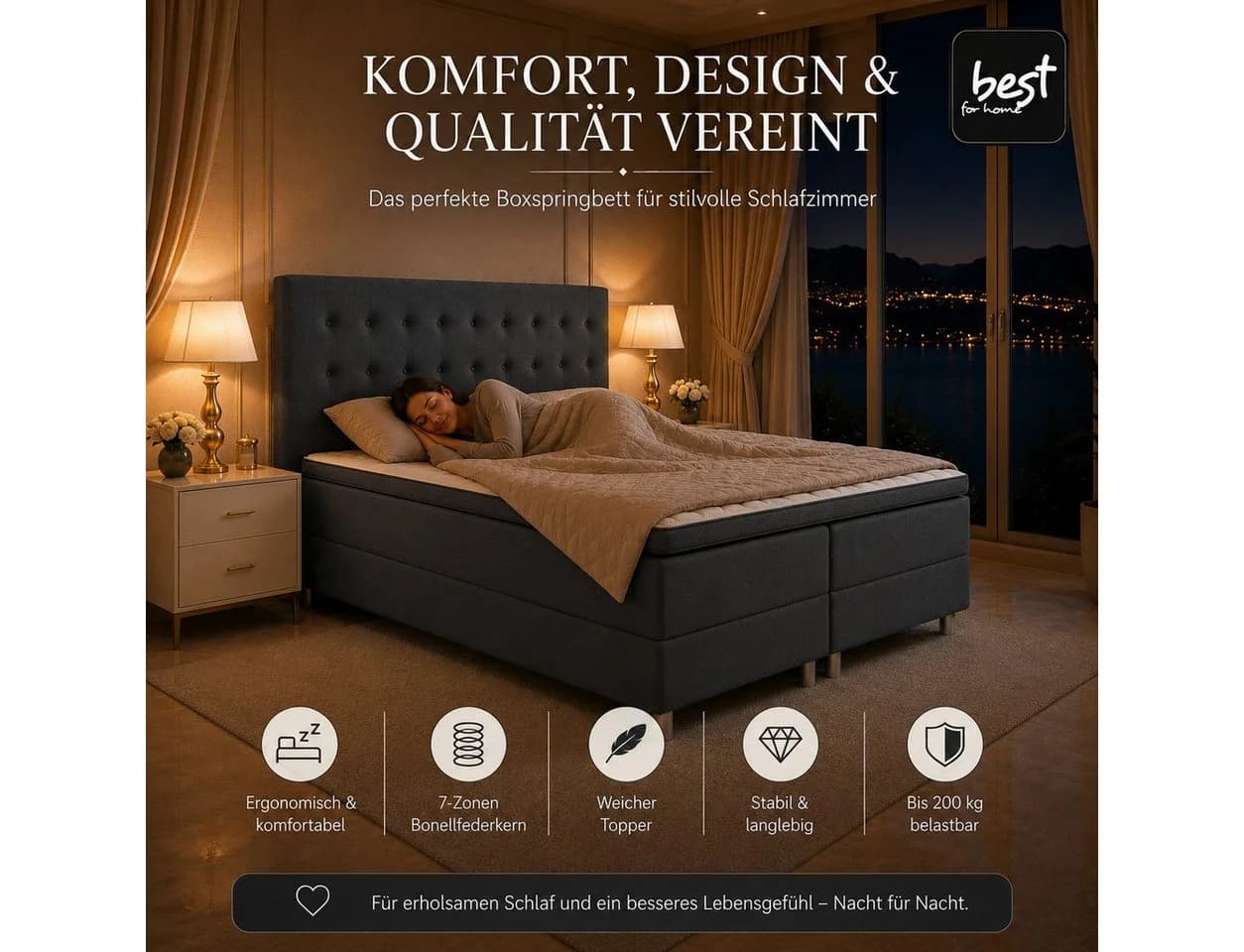 Best for You Boxspringbett NEO mit Topper grau