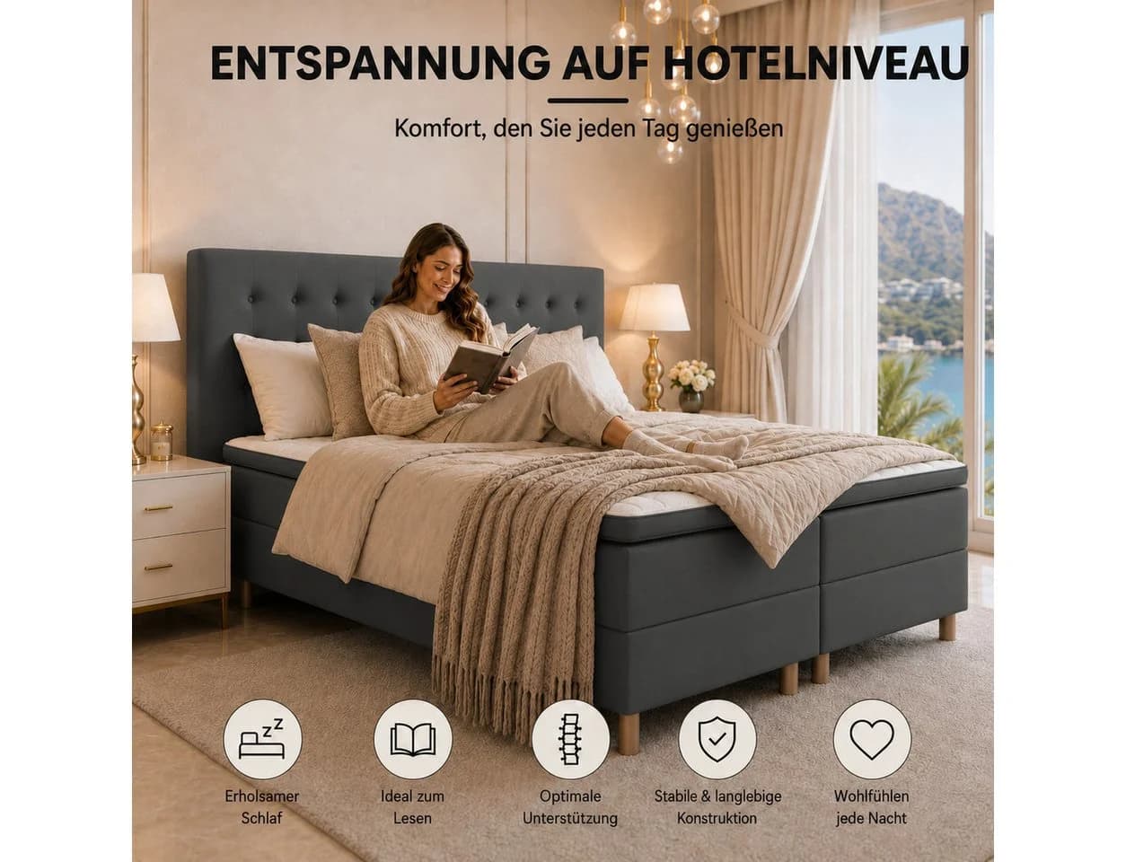 Best for You Boxspringbett NEO mit Topper grau - Bild 4