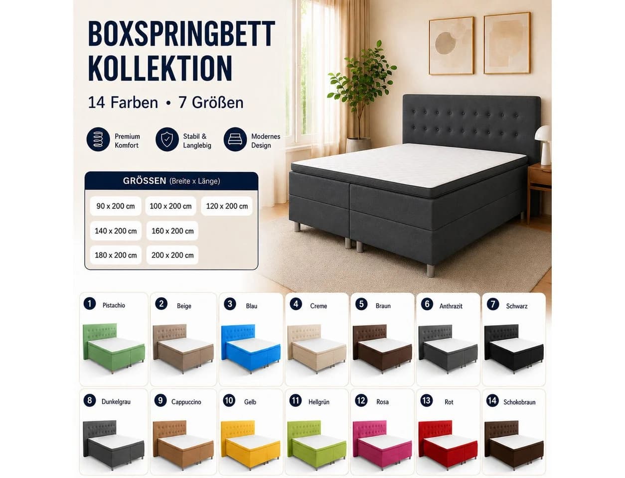 Best for You Boxspringbett NEO mit Topper grau - Bild 5