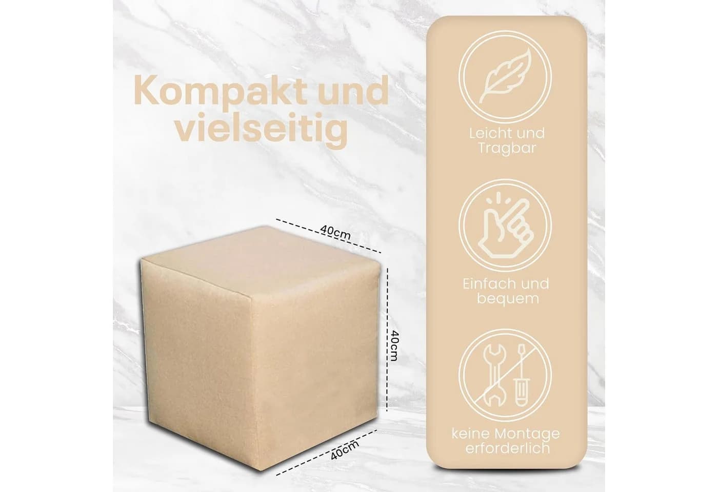 Best for Home Cube Pouf Samt Hocker Beige/Braun