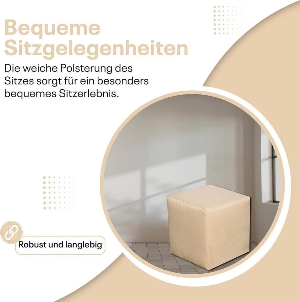 Best for Home Cube Pouf Samt Hocker Beige/Braun - Bild 3