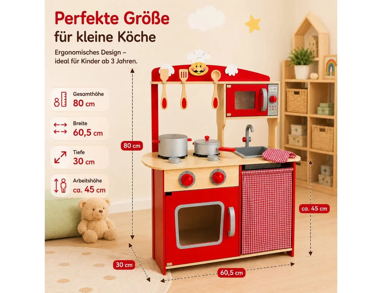 Best for Kids Spielküche Kinderküche chili Rot – MDF Holz mit Zubehör - Bild 5