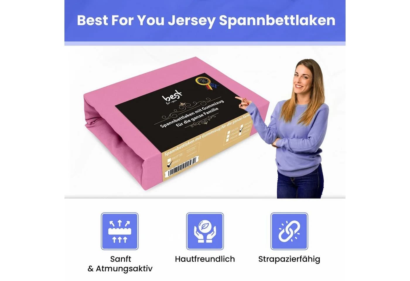 Best for You Jersey-Spannbettlaken Rosa 100% Baumwolle