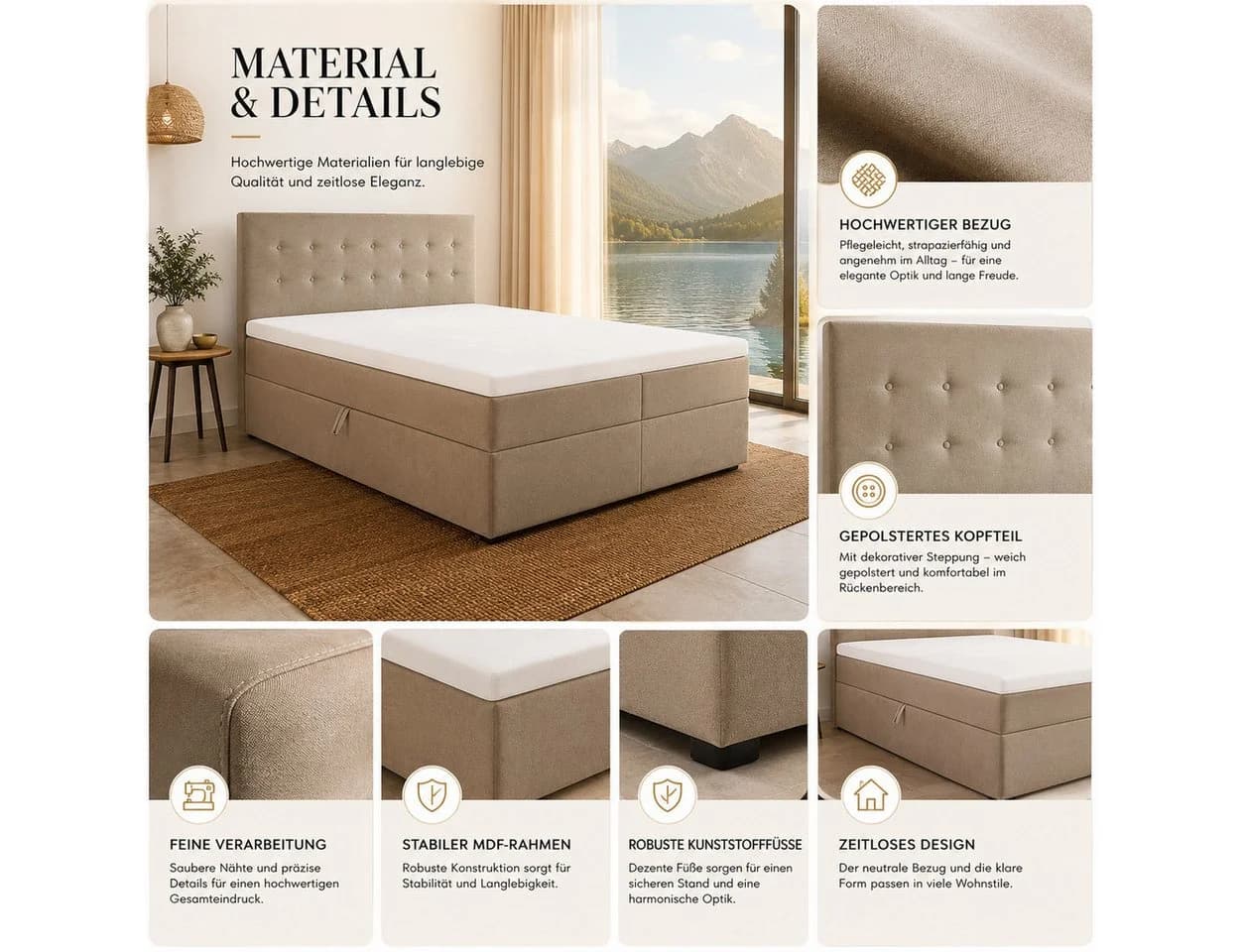 Best for Home Boxspringbett mit 7-Zonen-Matratzen, Topper & Schubladen - Bild 5