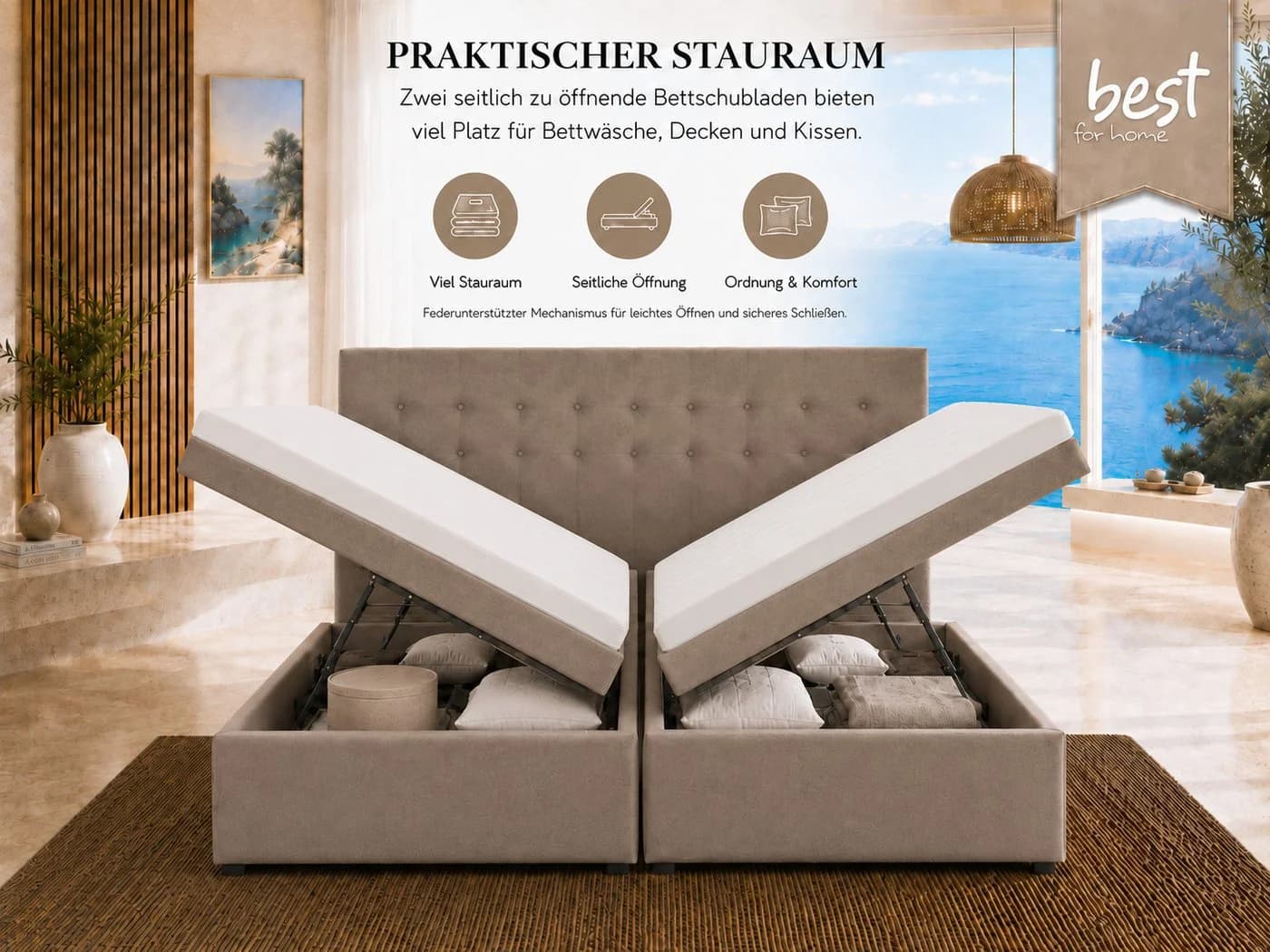 Best for Home Boxspringbett mit 7-Zonen-Matratzen und Schubladen