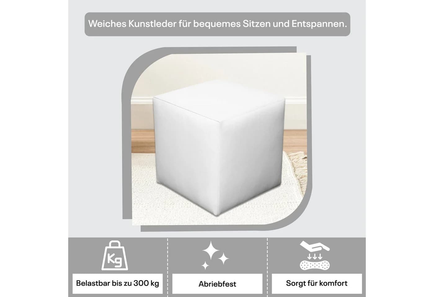 Best for Home Sitzwürfel Weiß Kunstleder Modern - Bild 3