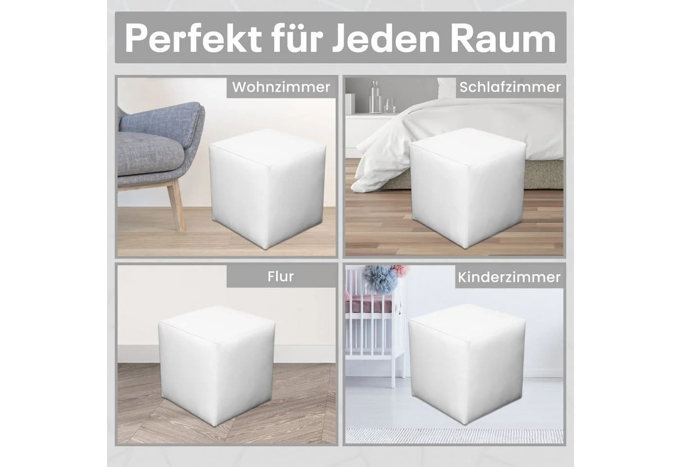 Best for Home Sitzwürfel Weiß Kunstleder Modern - Bild 4
