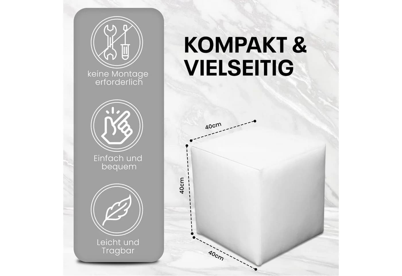 Best for Home Sitzwürfel Weiß Kunstleder Modern - Bild 5