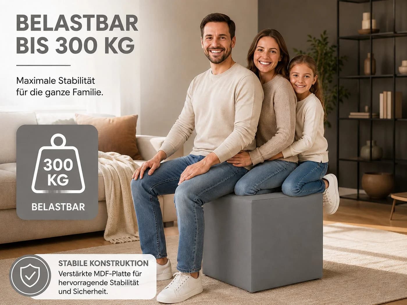 Best for Home Sitzhocker Grau Kunstleder 40x40x40 cm