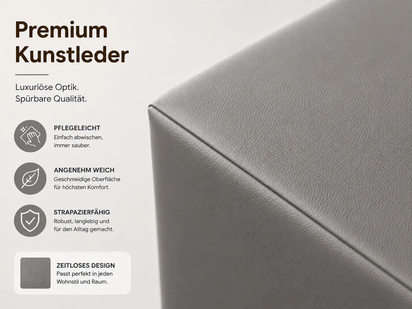 Best for Home Sitzhocker Grau Kunstleder 40x40x40 cm - Bild 4