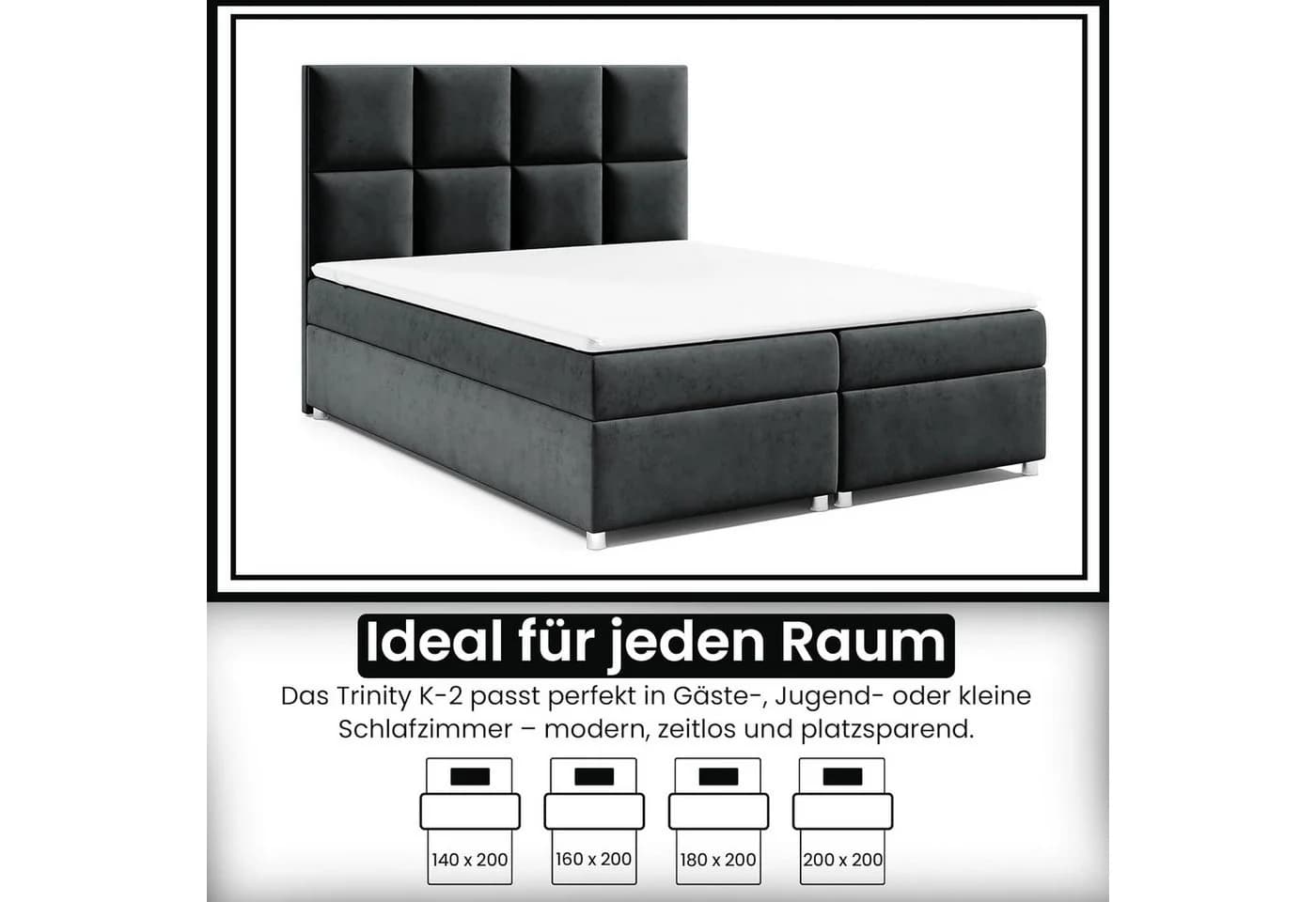 Best for Home Boxspringbett Trinity K-2 Schwarz mit Stauraum & Topper - Bild 4