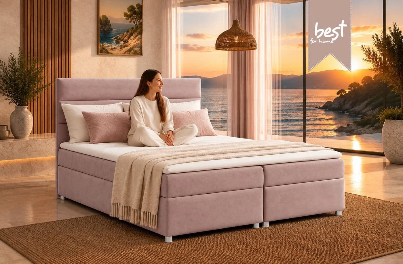 Best for Home Boxspringbett Trinity K1 Rosa mit Bettkasten