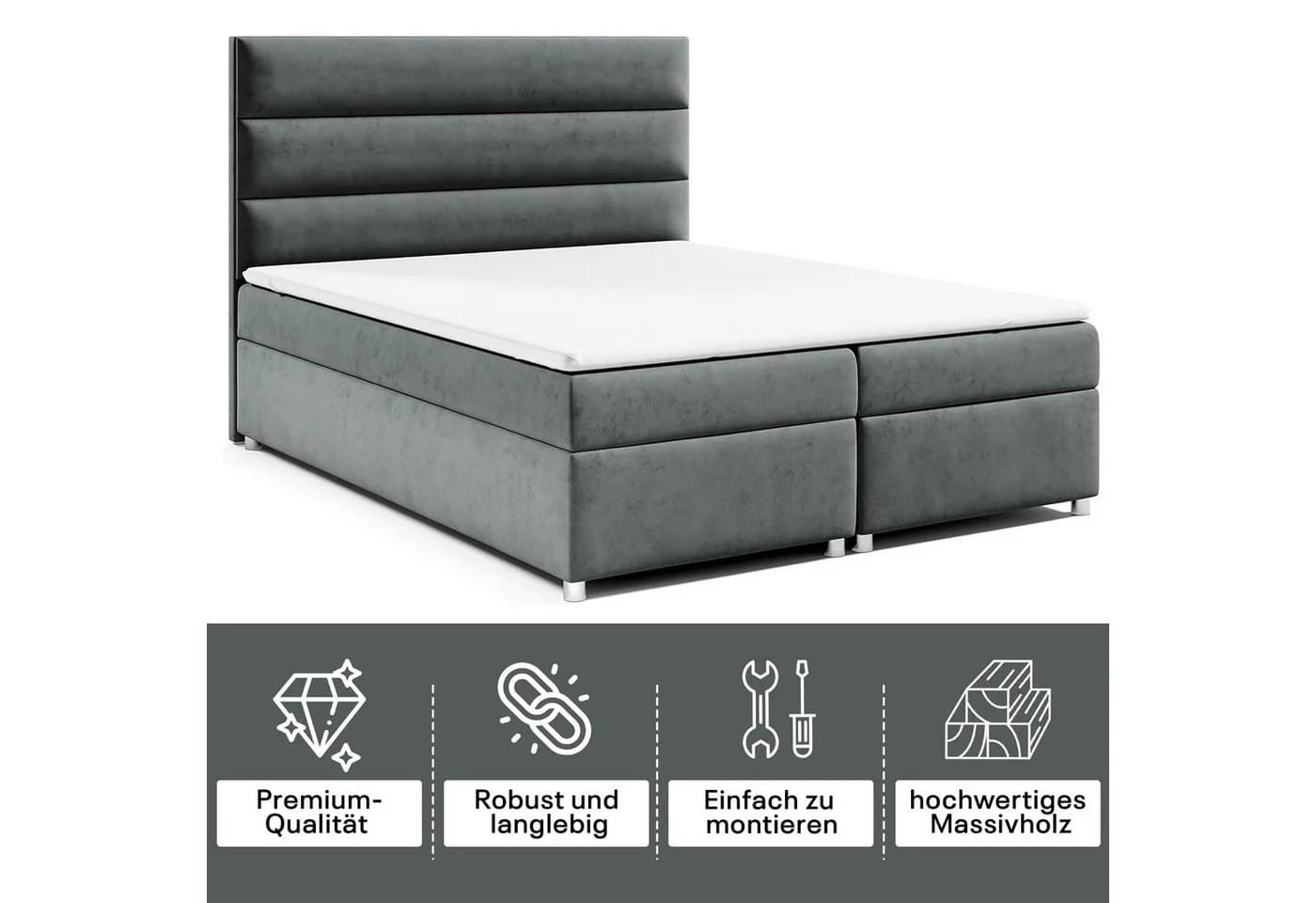 Best for Home Boxspringbett Trinity K1 mit Bettkasten & Bonell-Matratze Graphit