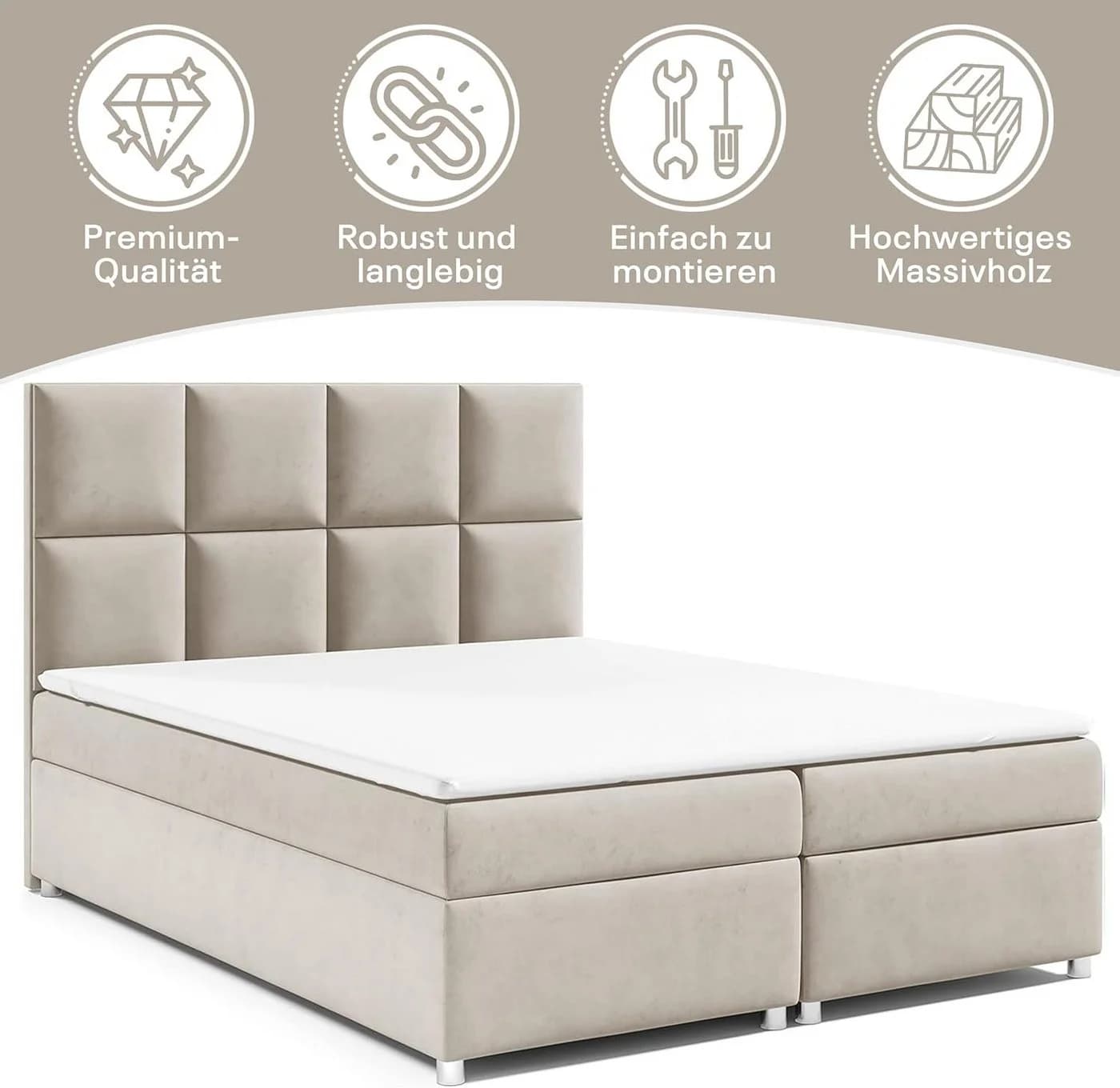 Best for Home Boxspringbett Trinity K2 mit Bettkasten und Bonell-Matratze Beige - Bild 3