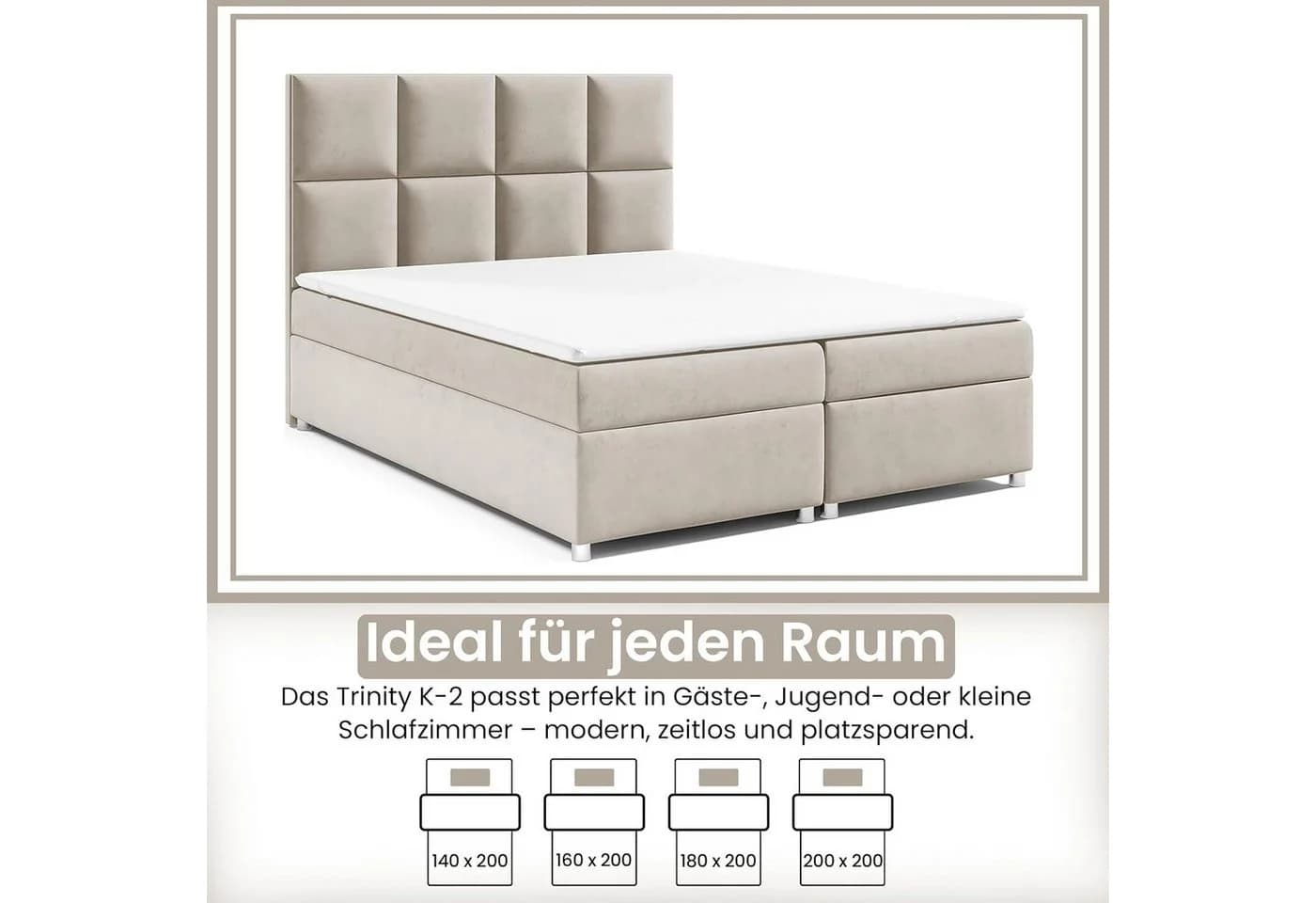 Best for Home Boxspringbett Trinity K2 mit Bettkasten und Bonell-Matratze Beige - Bild 4
