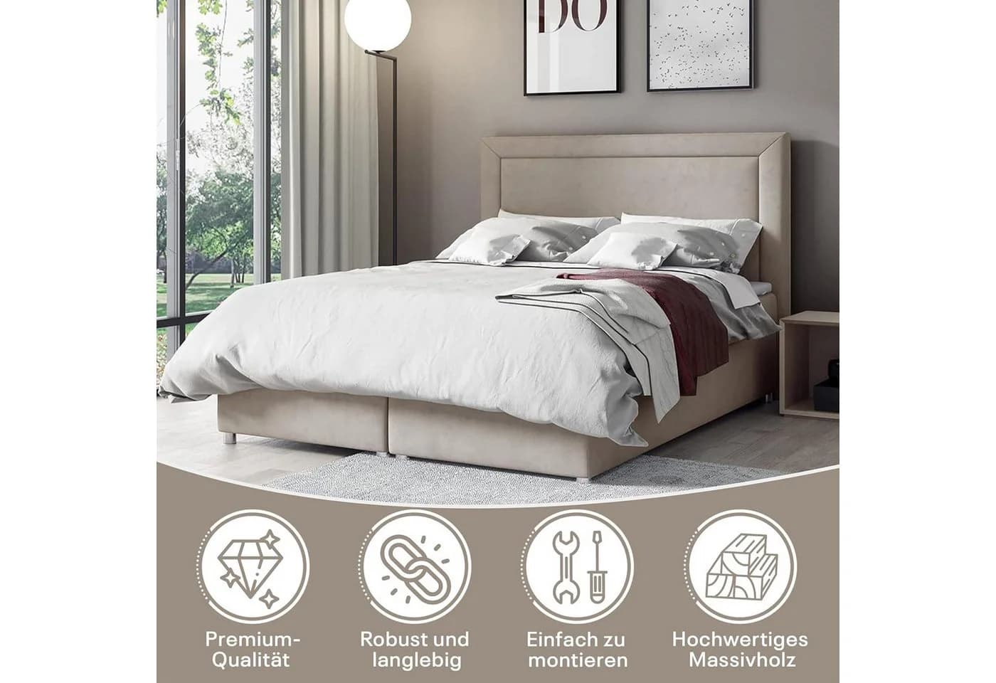 Best for Home Boxspringbett Trinity K3 mit Bettkasten & Topper Beige - Bild 3