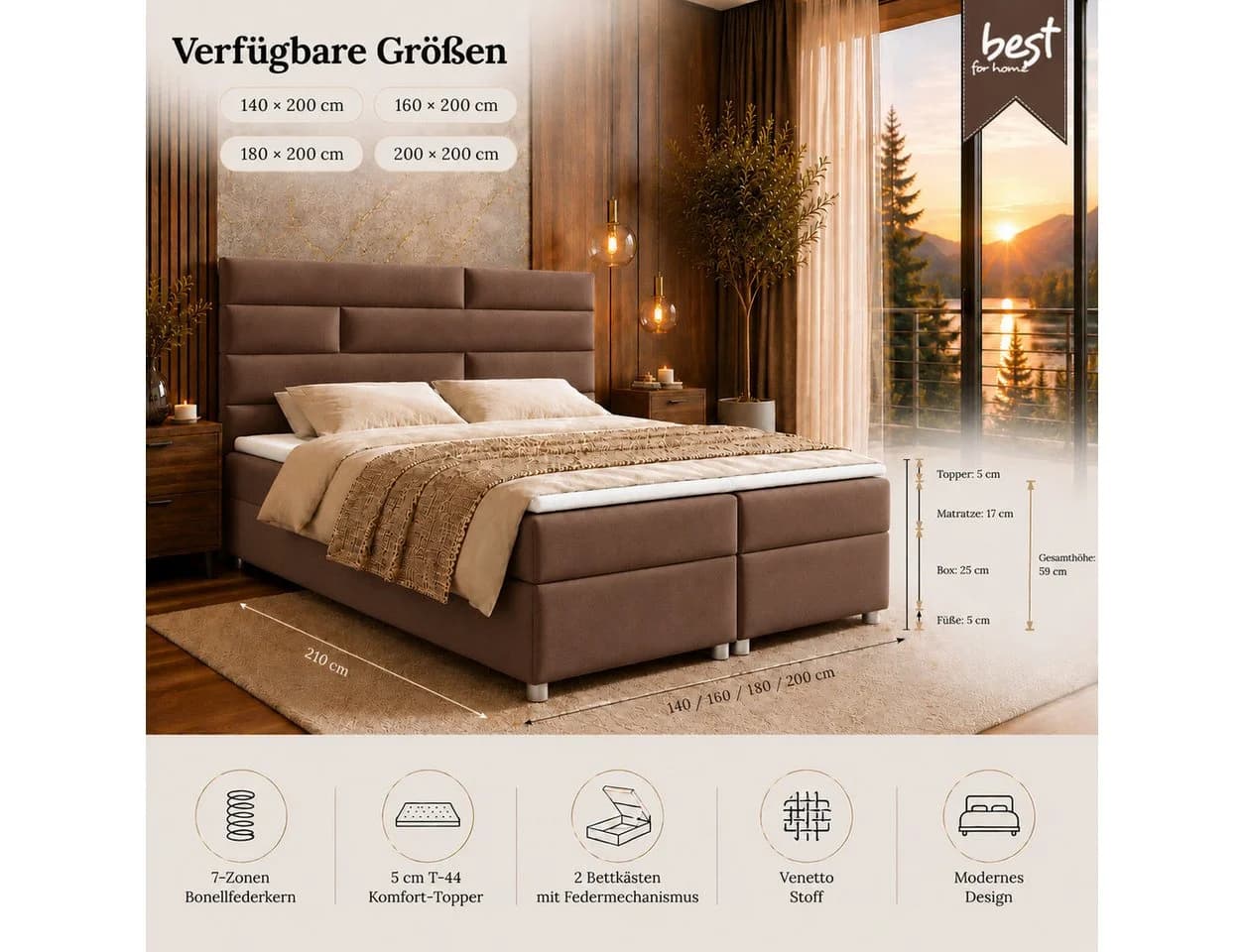 Best for Home Boxspringbett Trinity K-5 mit Stauraum & Topper - Bild 4