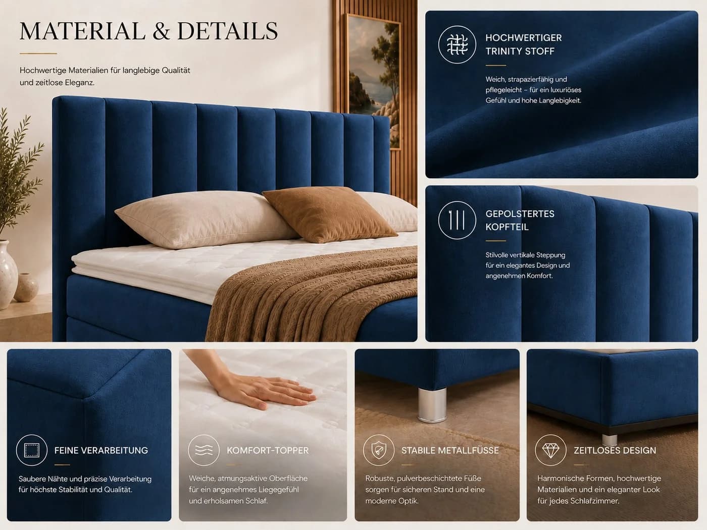 Best for Home Boxspringbett Trinity K-10 mit Bettkasten und Topper Blau - Bild 4