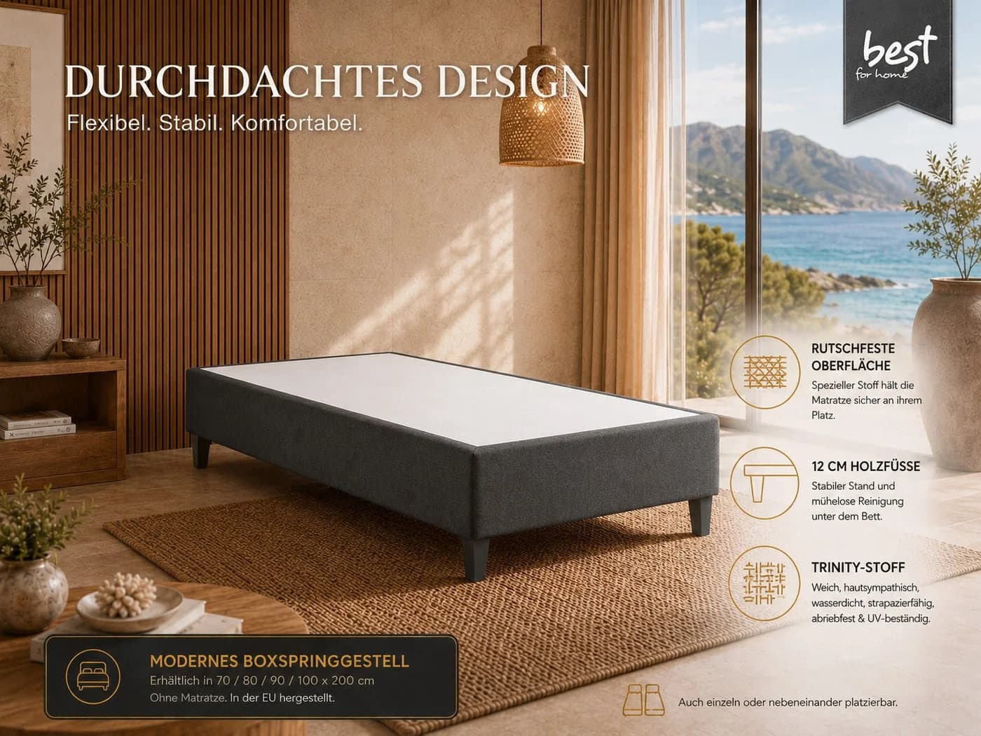 Best for Home Boxspringbettgestell Trinity Massivholz Schwarz