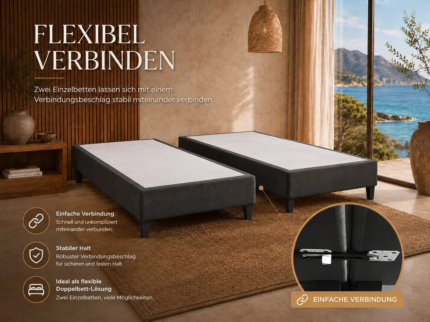 Best for Home Boxspringbettgestell Trinity Massivholz Schwarz - Bild 4