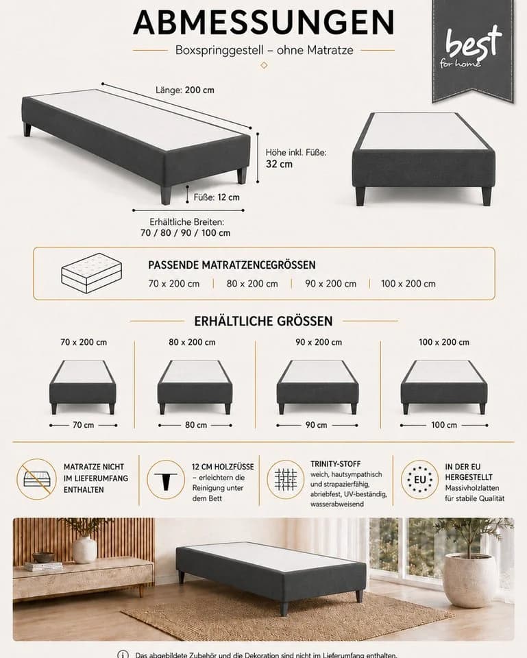 Best for Home Boxspringbettgestell Trinity Massivholz Schwarz - Bild 5