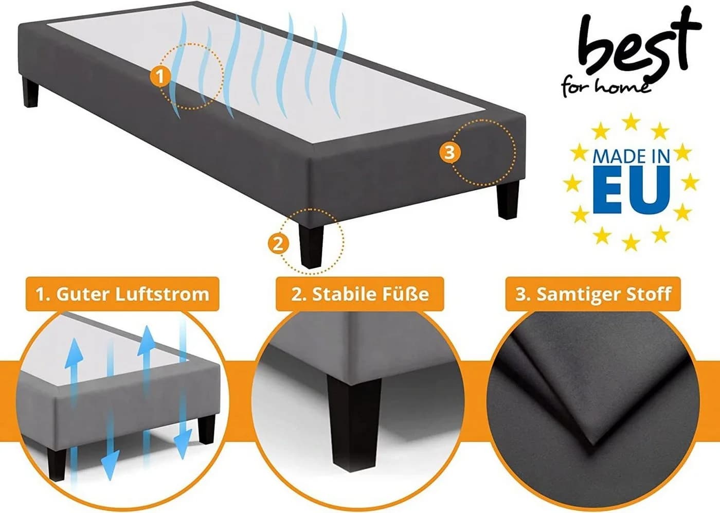 Elegantes Boxspringbett aus Holz und Stoff - Bild 3