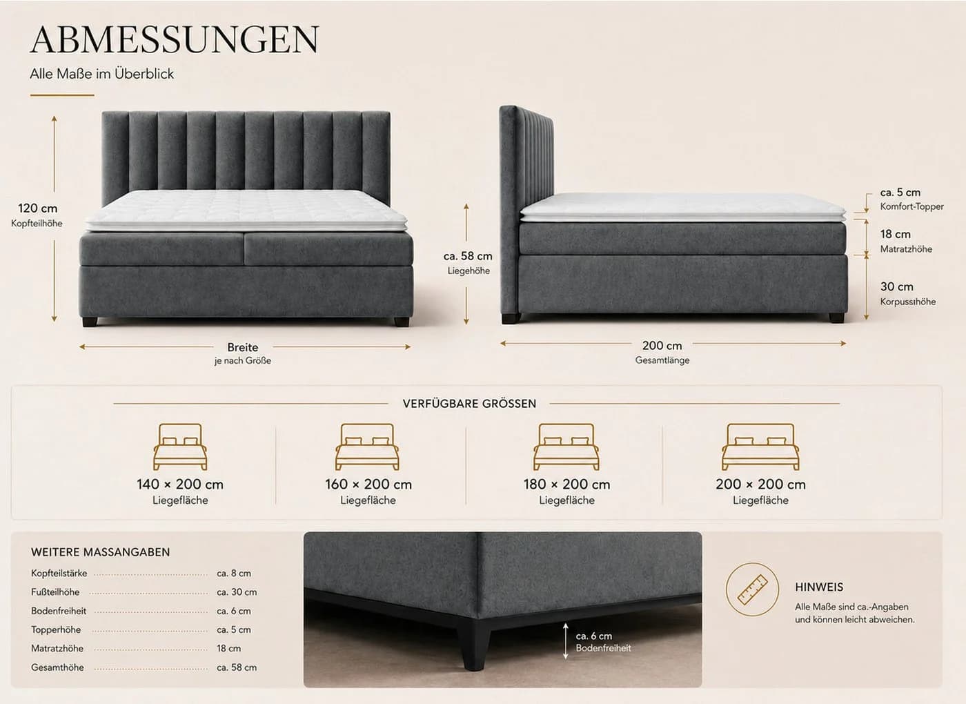 Best for Home Boxspringbett Trinity K-10 mit Bettkästen grau - Bild 5