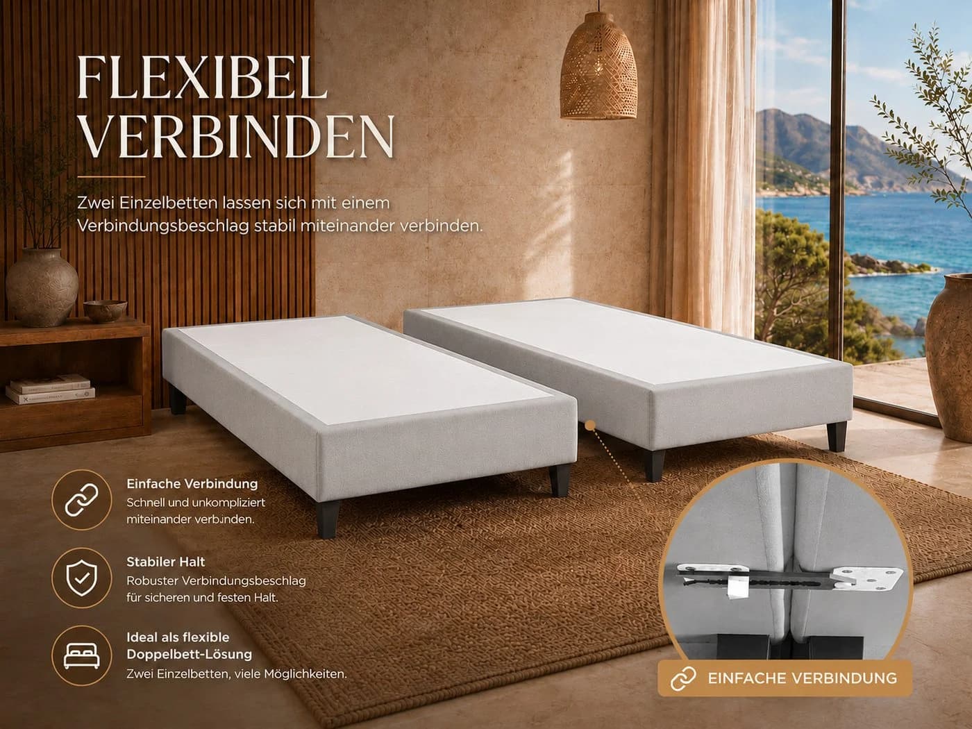 Best for Home Boxspringbett Trinity Grau Massivholz Einzelbett - Bild 5