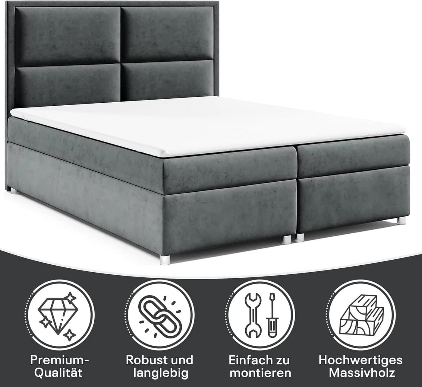 Best for Home Boxspringbett Trinity K-11 mit Bettkasten und Topper Graphit - Bild 3