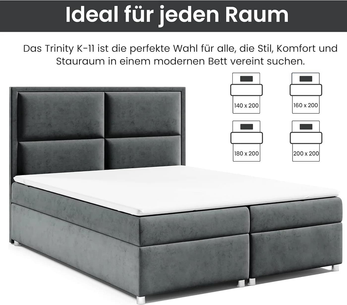 Best for Home Boxspringbett Trinity K-11 mit Bettkasten und Topper Graphit - Bild 4