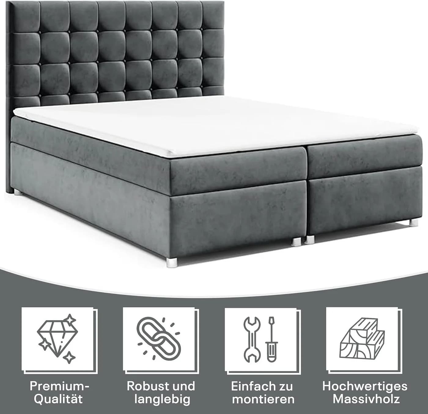 Best for Home Boxspringbett Trinity K-9 mit Bettkasten und Topper Grau - Bild 3