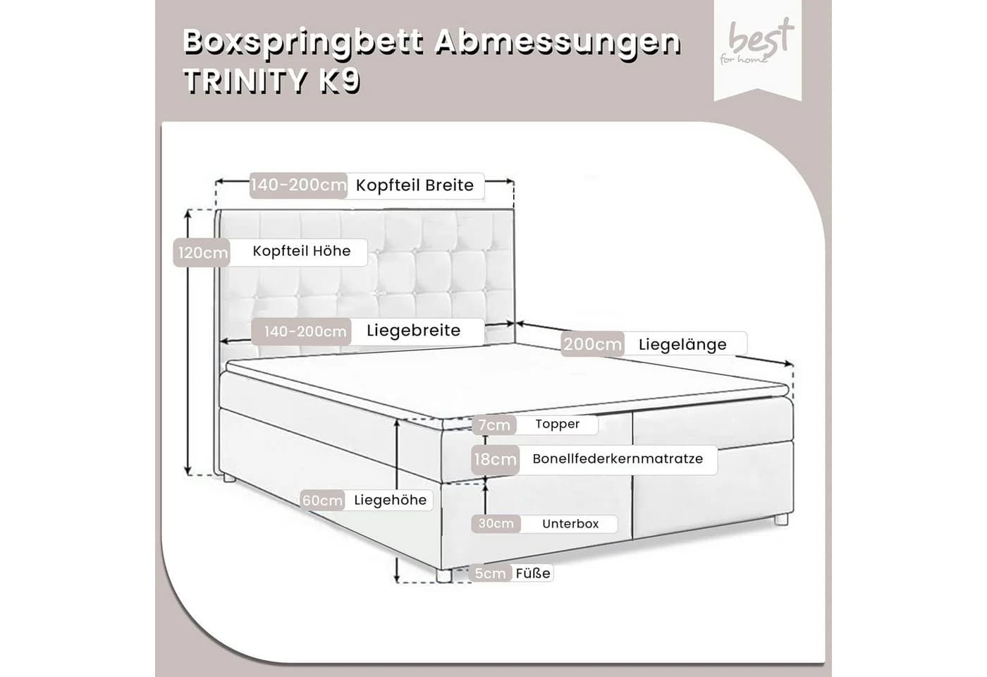 Best for Home Boxspringbett mit Bettkasten Trinity K-9 Bonellfederkern H3