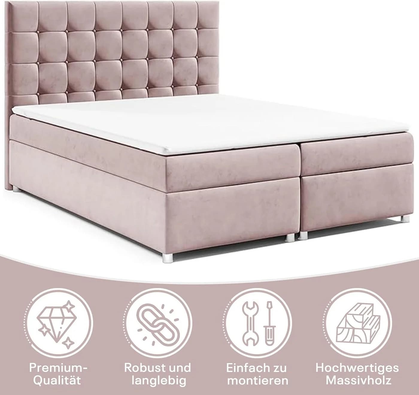 Best for Home Boxspringbett Trinity K-9 Rosa mit Bettkasten & Topper - Bild 3