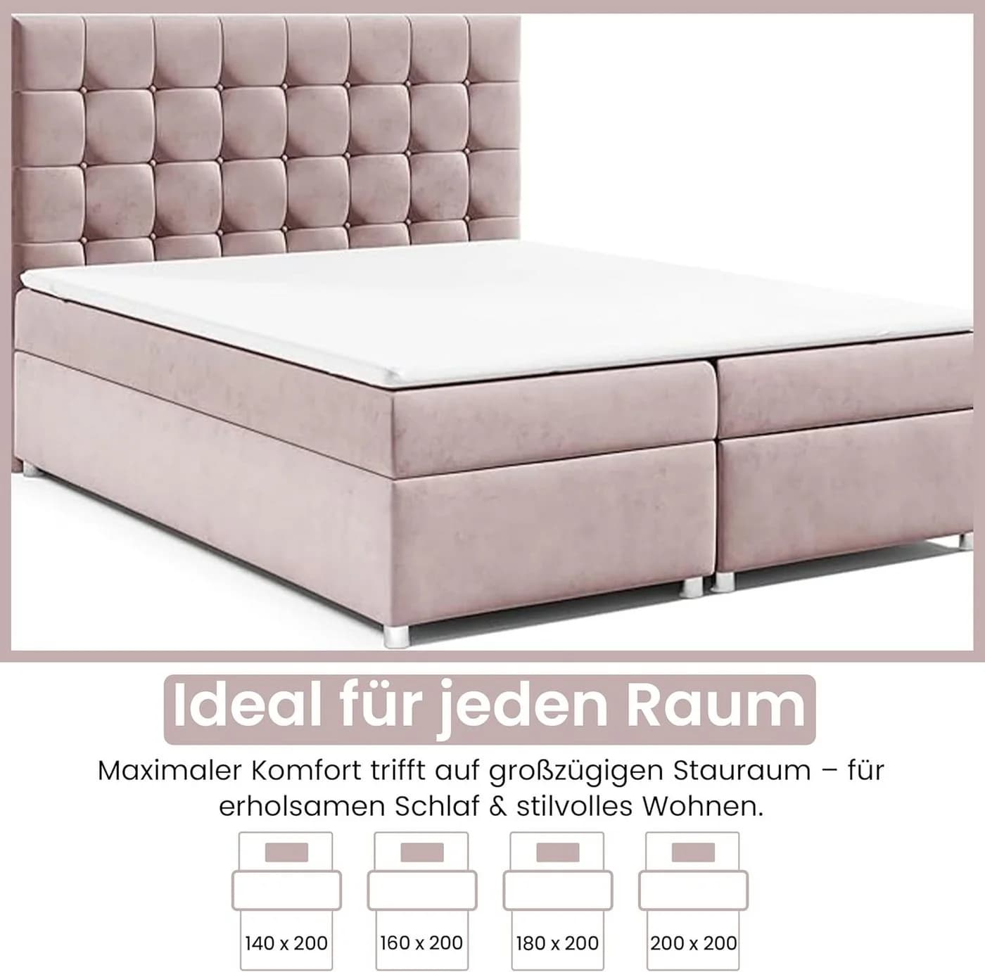 Best for Home Boxspringbett Trinity K-9 Rosa mit Bettkasten & Topper - Bild 4