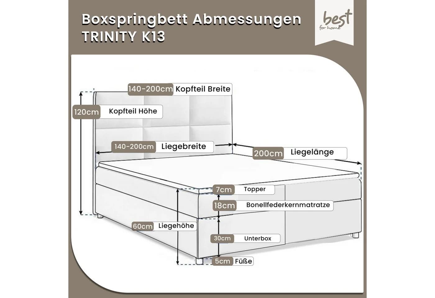 Best for Home Boxspringbett Trinity K-13 mit Bettkasten und Komfort Topper - Bild 3