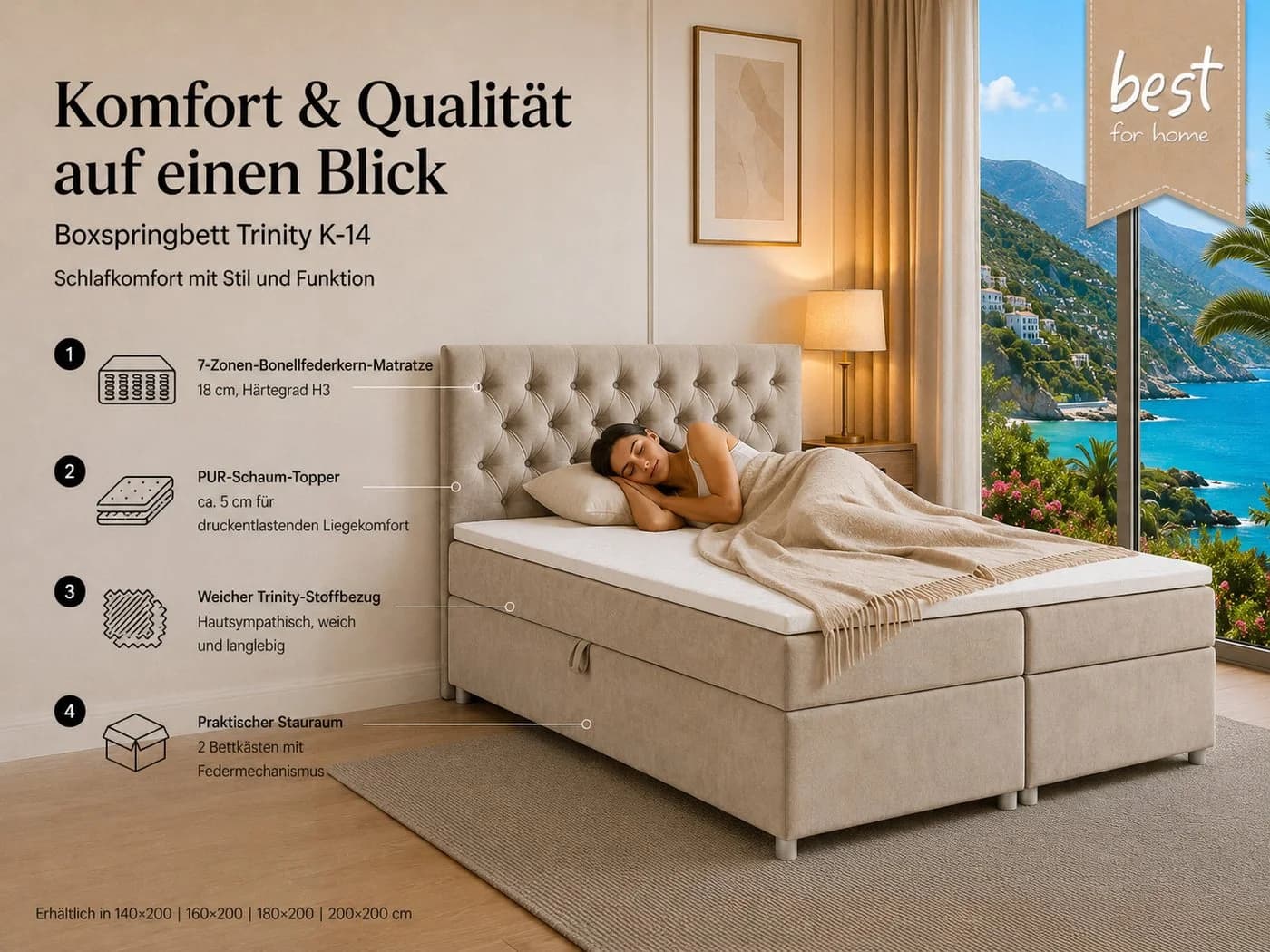 Best for Home Boxspringbett Trinity K-14 7-Zonen Bonell Federkern - Bild 3