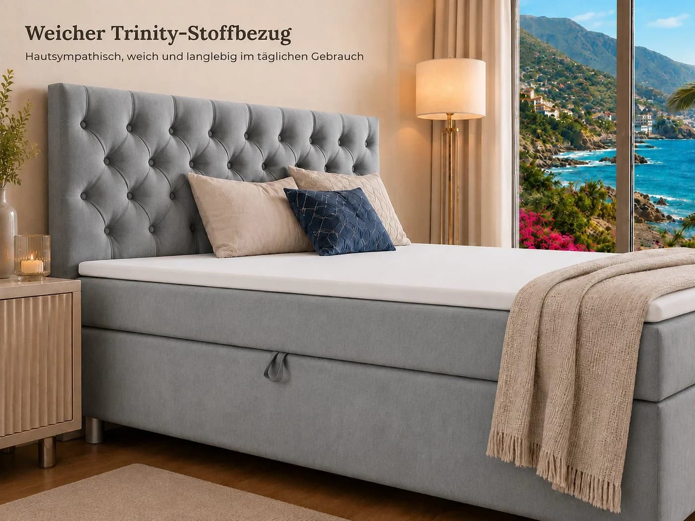 Best for Home Boxspringbett mit Bettkasten Grau Polsterbett - Bild 4