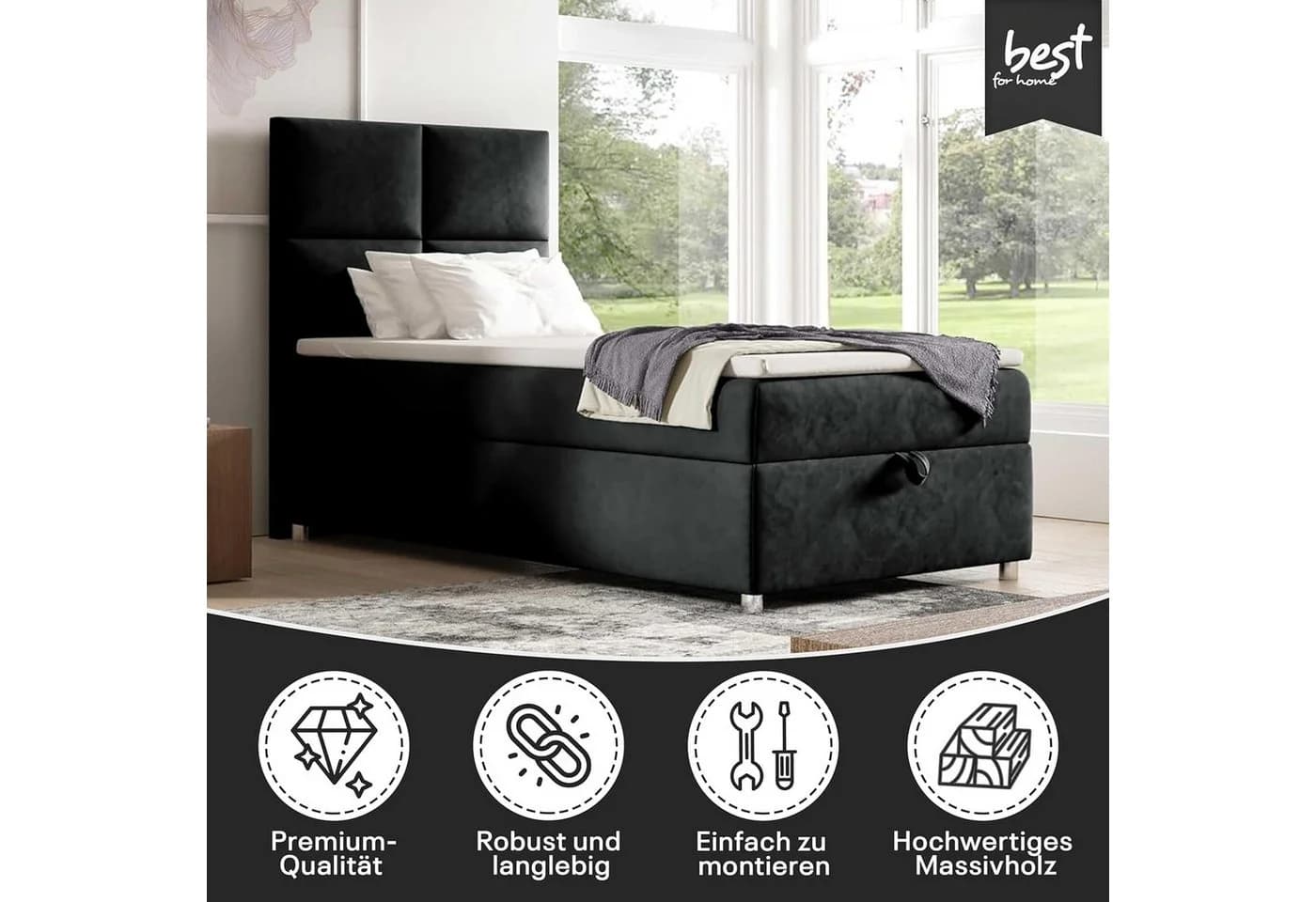Best for Home Boxspringbett K2 mit Bettkasten und Bonellmatratze H3