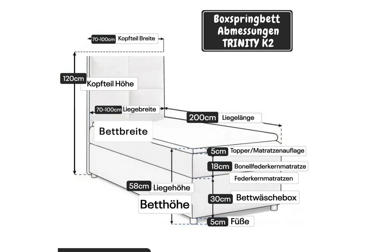 Best for Home Boxspringbett K2 mit Bettkasten und Bonellmatratze H3 - Bild 4