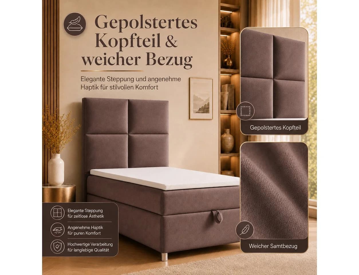 Best for Home Boxspringbett Trinity K-2 mit Bettkasten & Topper Braun - Bild 4
