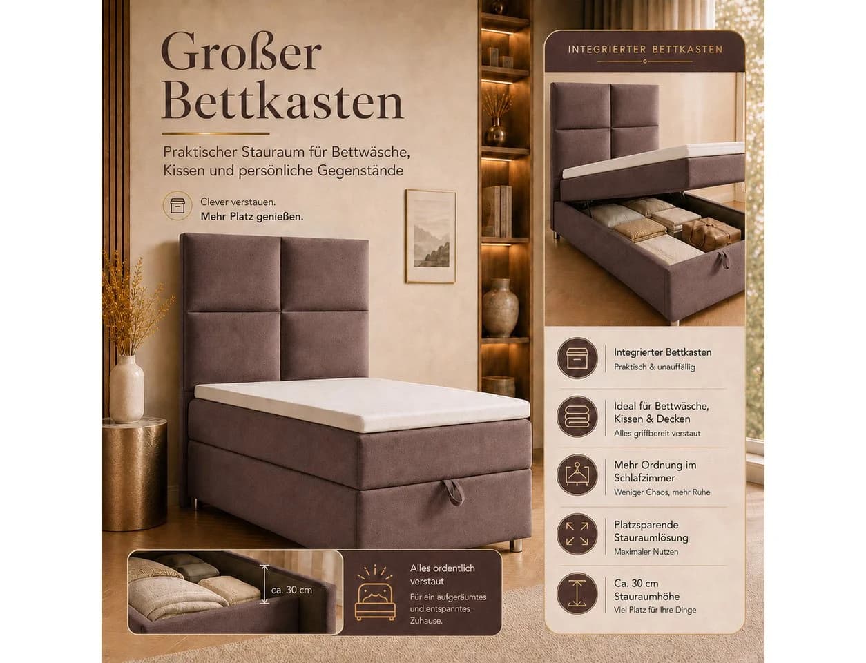 Best for Home Boxspringbett Trinity K-2 mit Bettkasten & Topper Braun - Bild 5