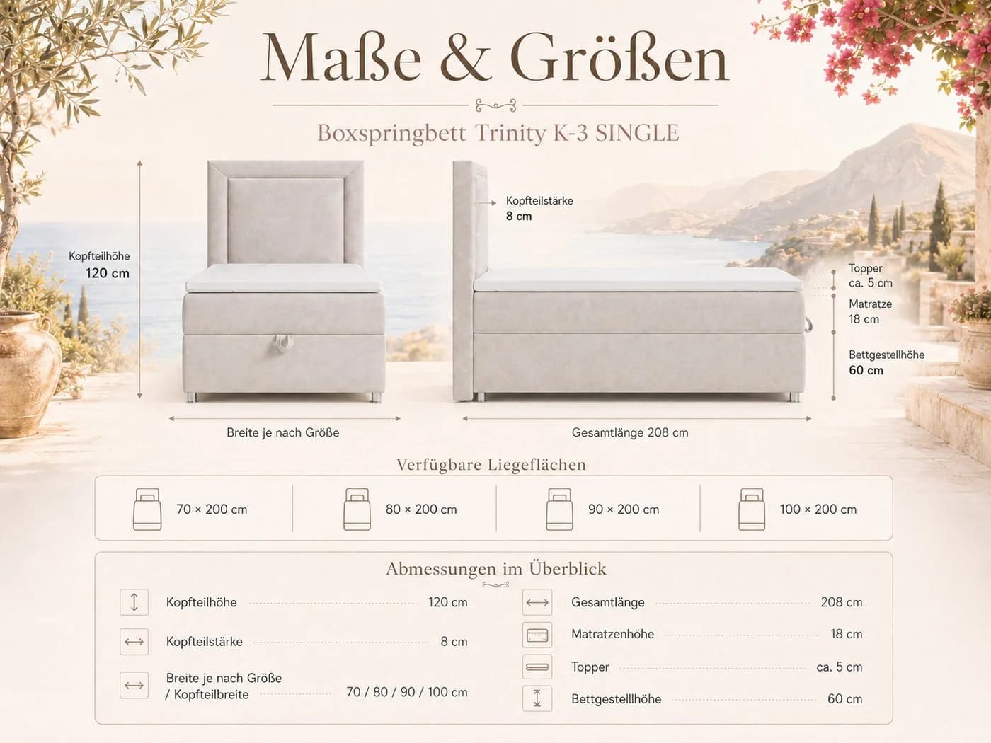 Best for Home Boxspringbett Trinity K-3 mit Bettkasten und Topper Beige - Bild 5