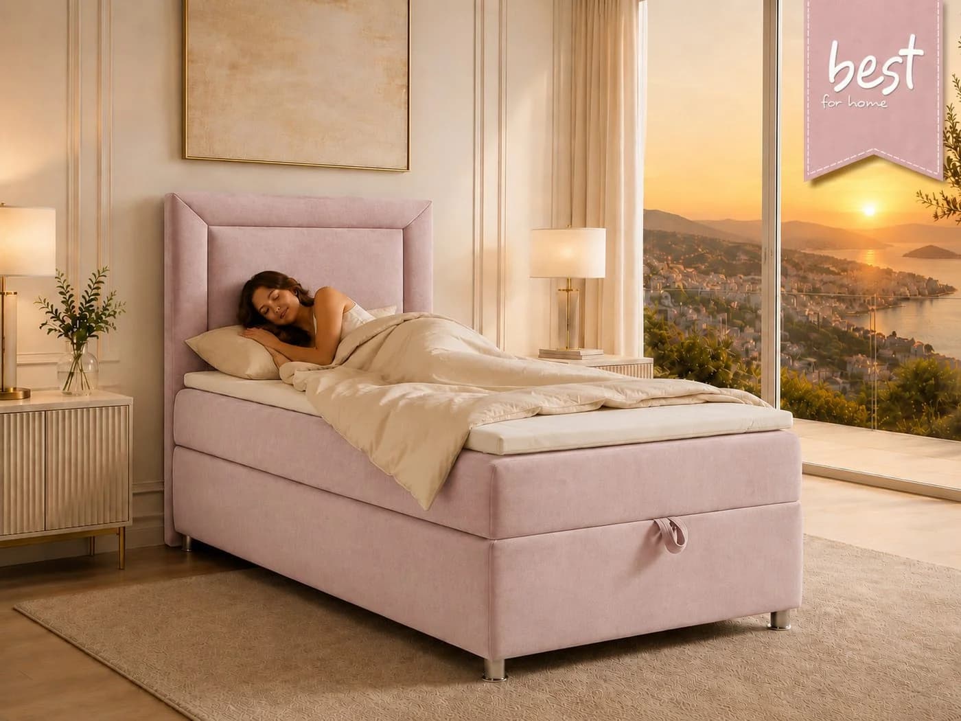 Best for Home Boxspringbett Trinity K-3 Rosa mit Bettkasten und Topper