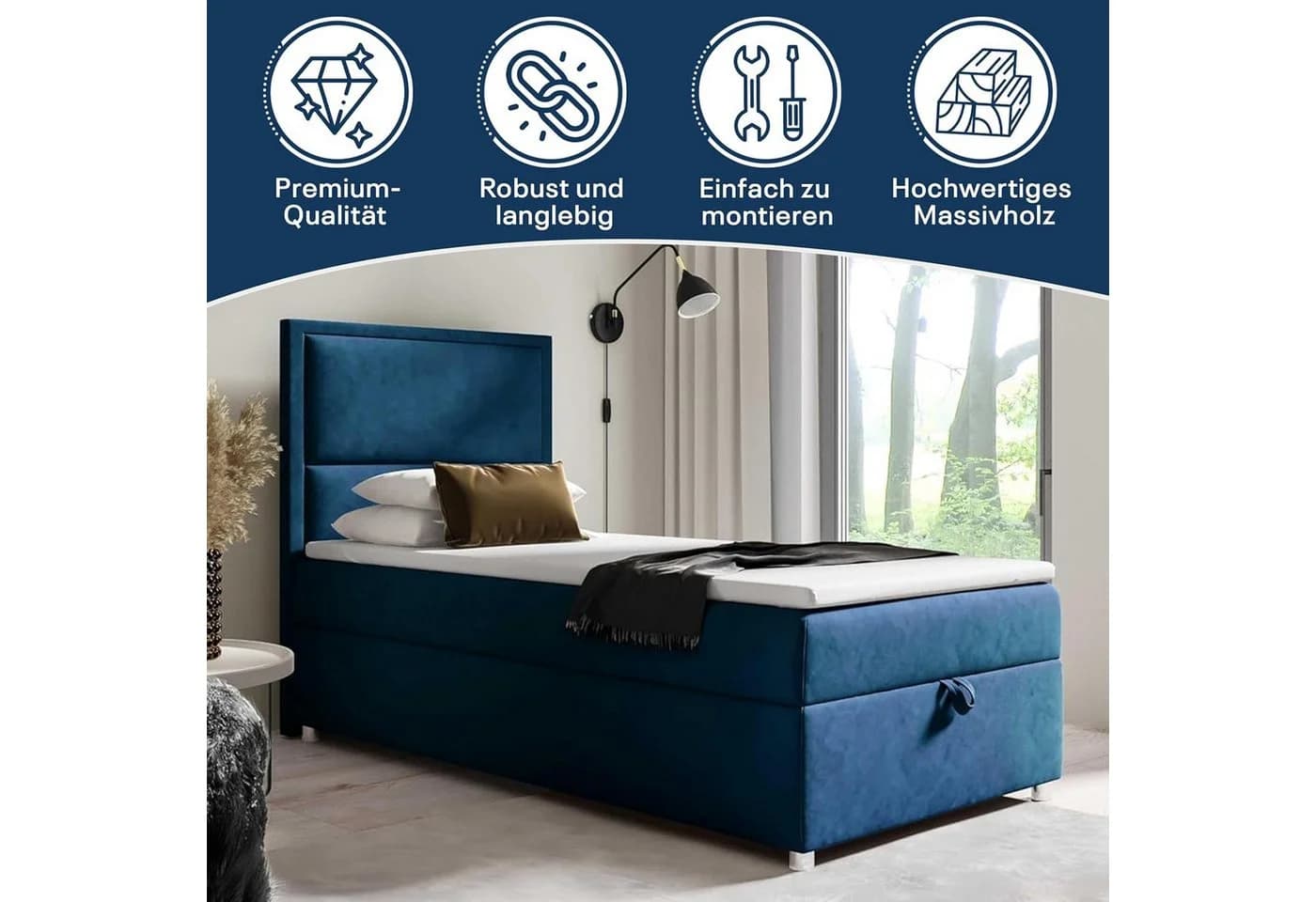 Best for Home Boxspringbett K-11 SINGLE mit Bettkasten und Bonellfederkern