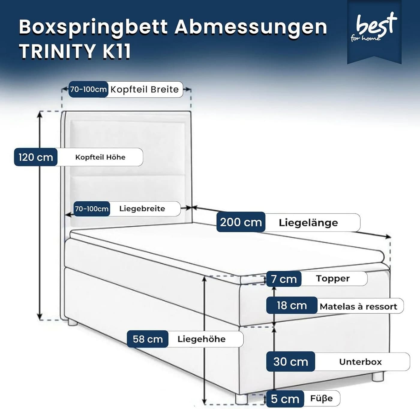 Best for Home Boxspringbett K-11 SINGLE mit Bettkasten und Bonellfederkern - Bild 3