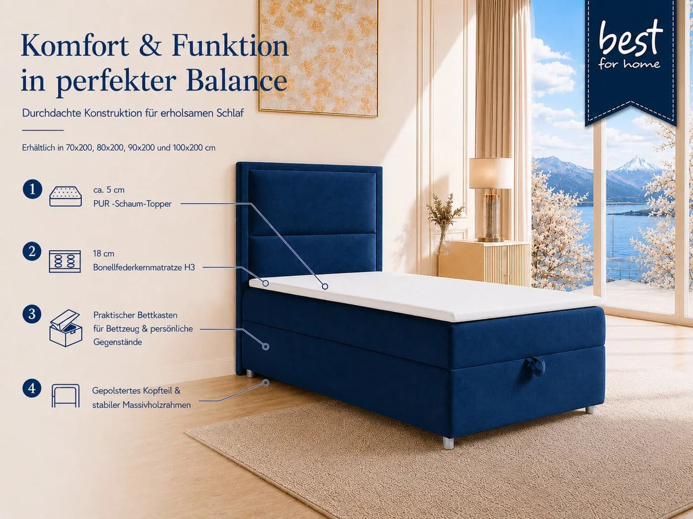 Best for Home Boxspringbett K-11 SINGLE mit Bettkasten und Bonellfederkern - Bild 3
