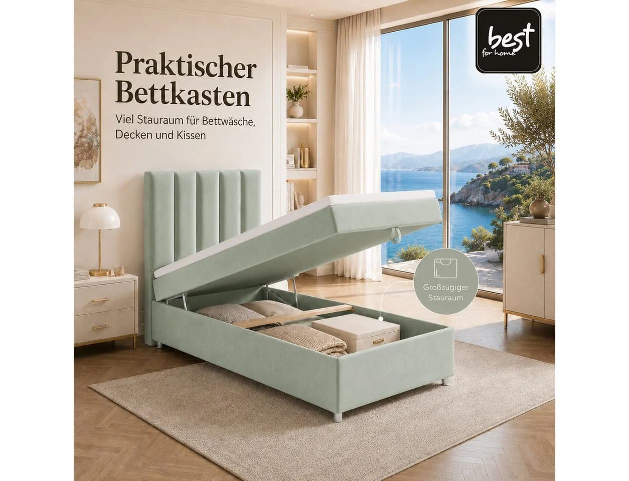 Best for Home Boxspringbett Trinity K10 SINGLE mit Bettkasten & Topper