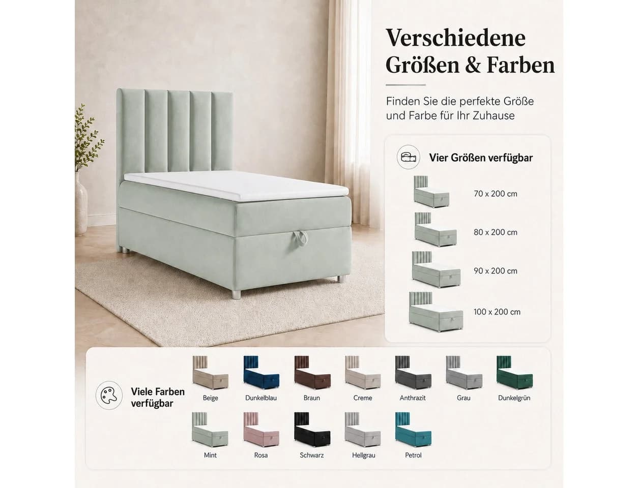 Best for Home Boxspringbett Trinity K10 SINGLE mit Bettkasten & Topper - Bild 3