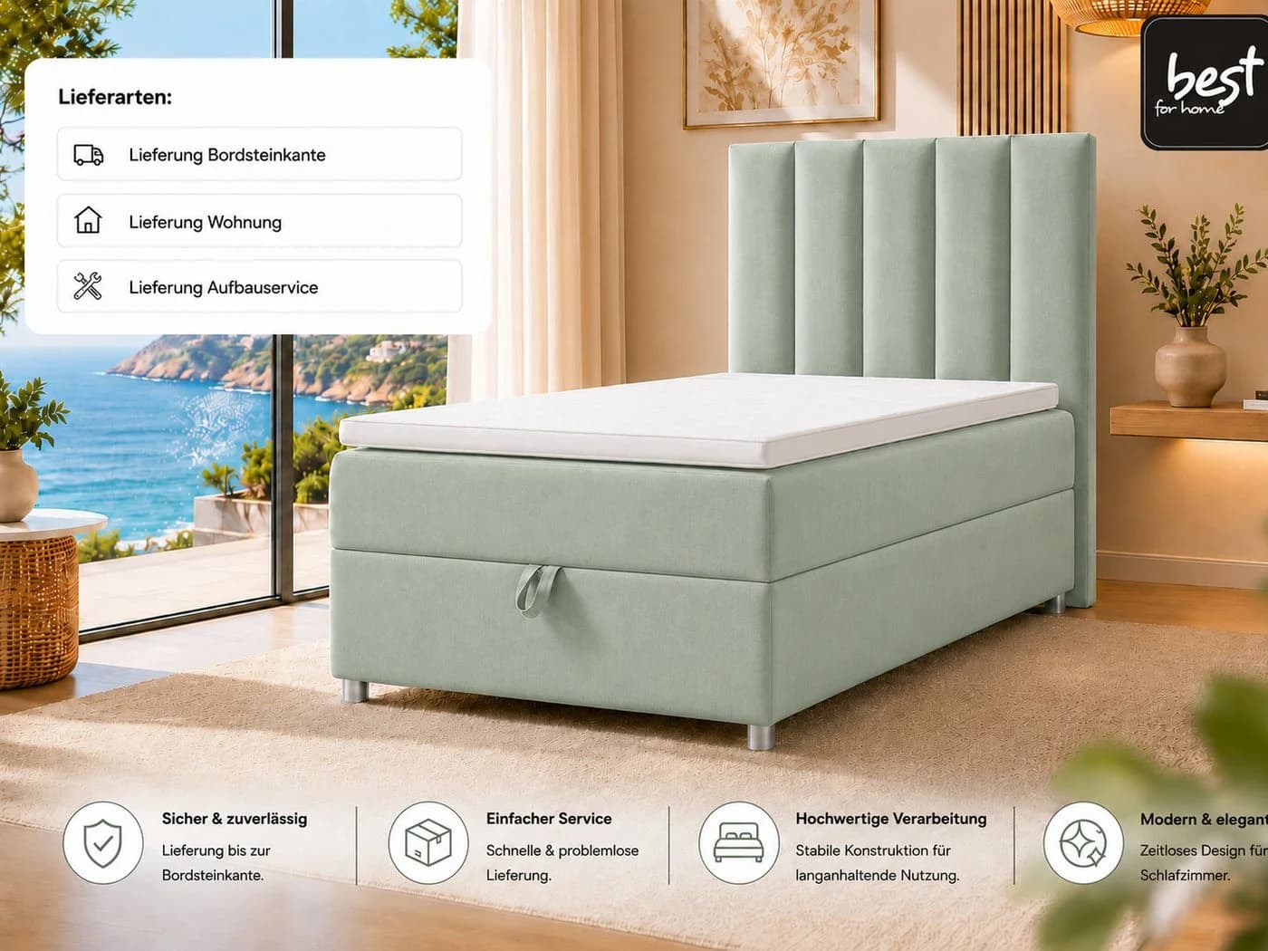 Best for Home Boxspringbett Trinity K10 SINGLE mit Bettkasten & Topper - Bild 5